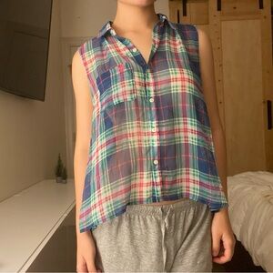 Abercrombie and Fitch Sleeveless Plaid Button Up Tank